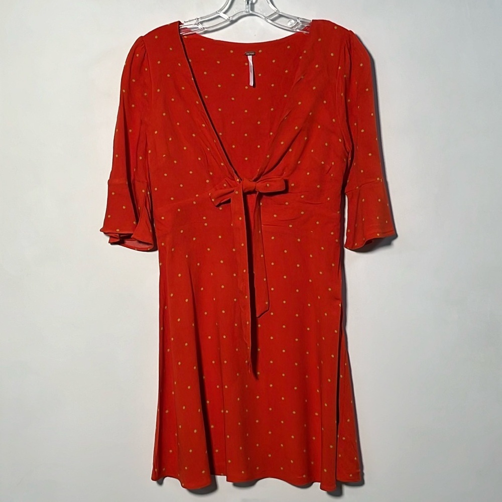 FREE PEOPLE Coquette “All Yours" Orange/Gold Polka Dot Elbow Bell SLV Mini SZ 2
